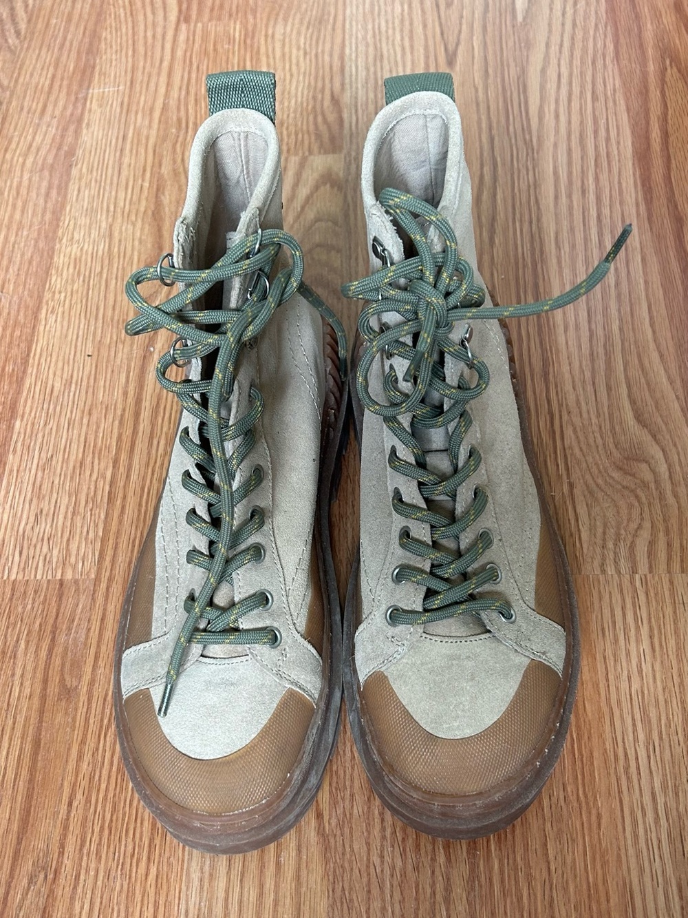 Women’s Suede Lace-Up Boots — Tan & Olive